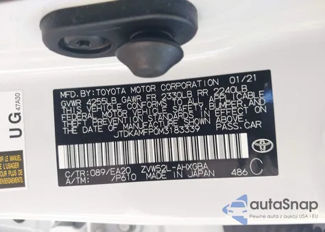 2021 Toyota Prius Prime Limited z USA, uszkodzony, nr VIN JTDKAMFP0M3183339